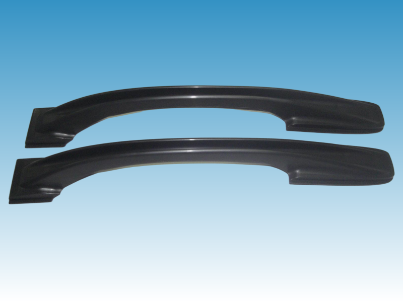 Two black elongated curved molded components